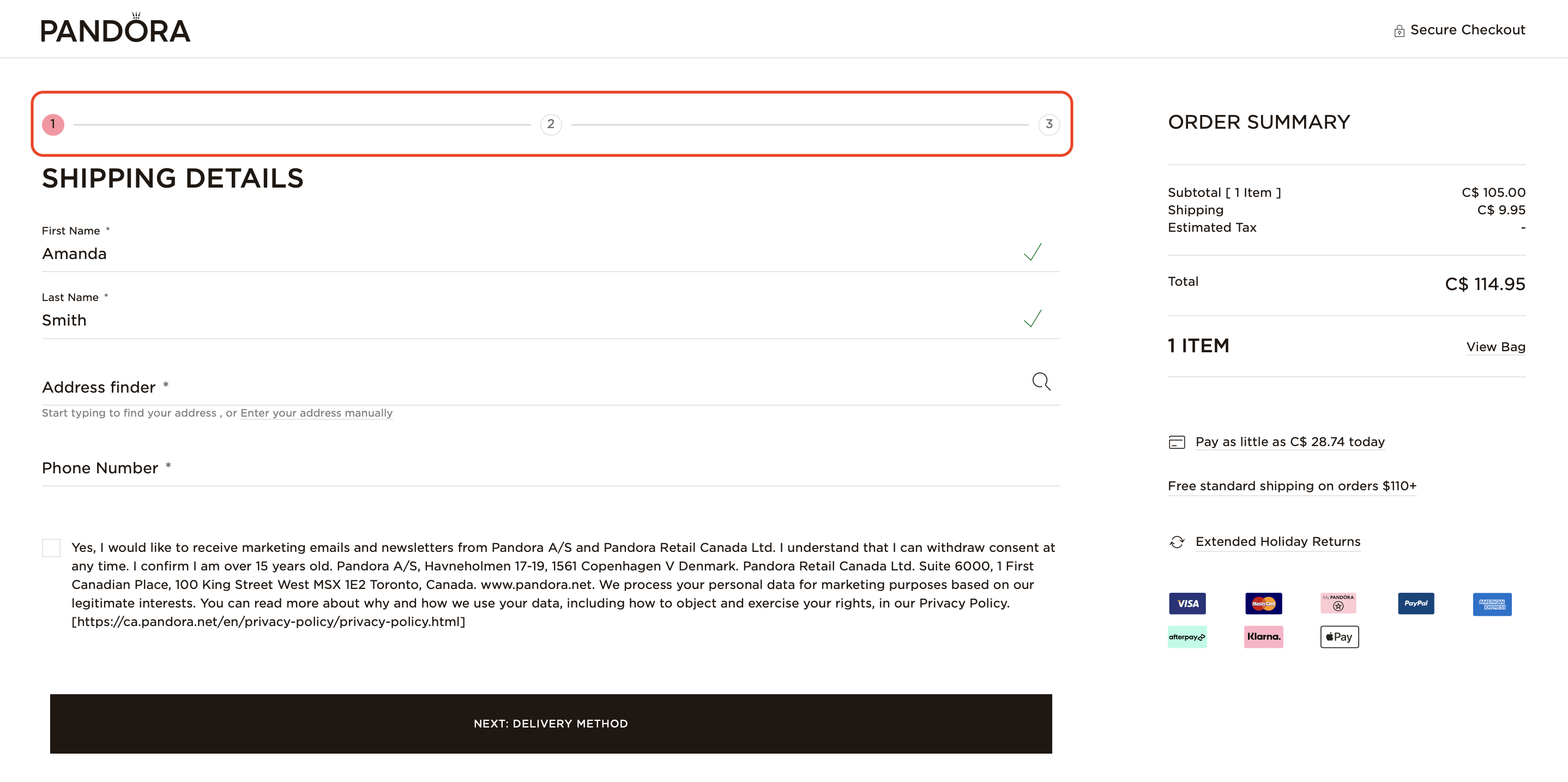 Checkout progress bar