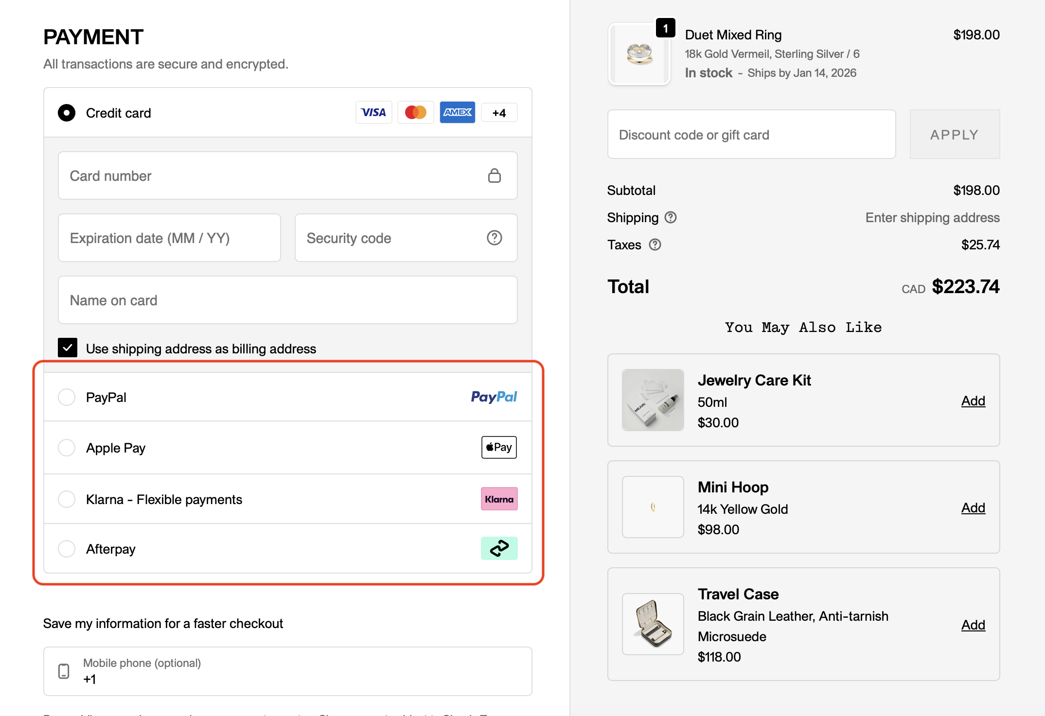 Flexible payment options at checkout