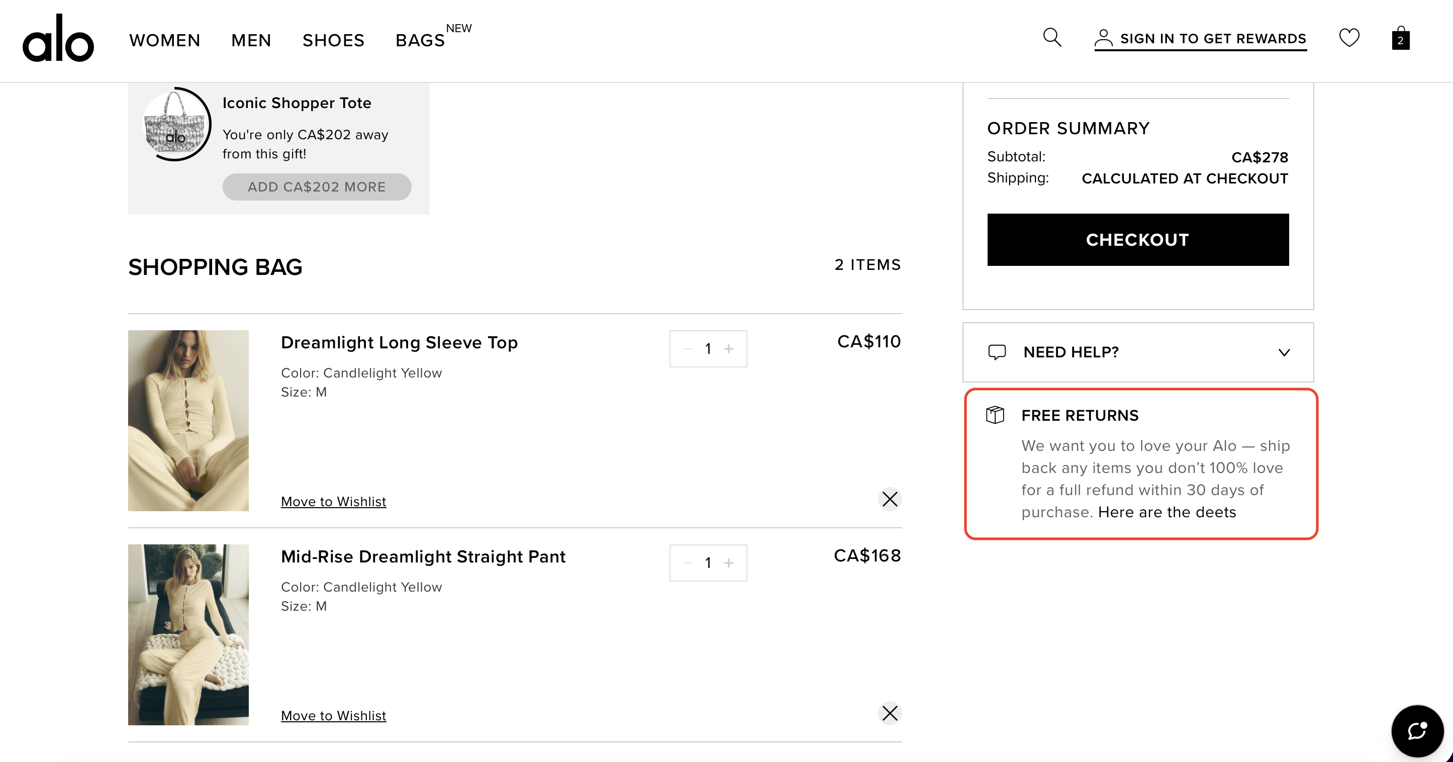 Return information at the checkout