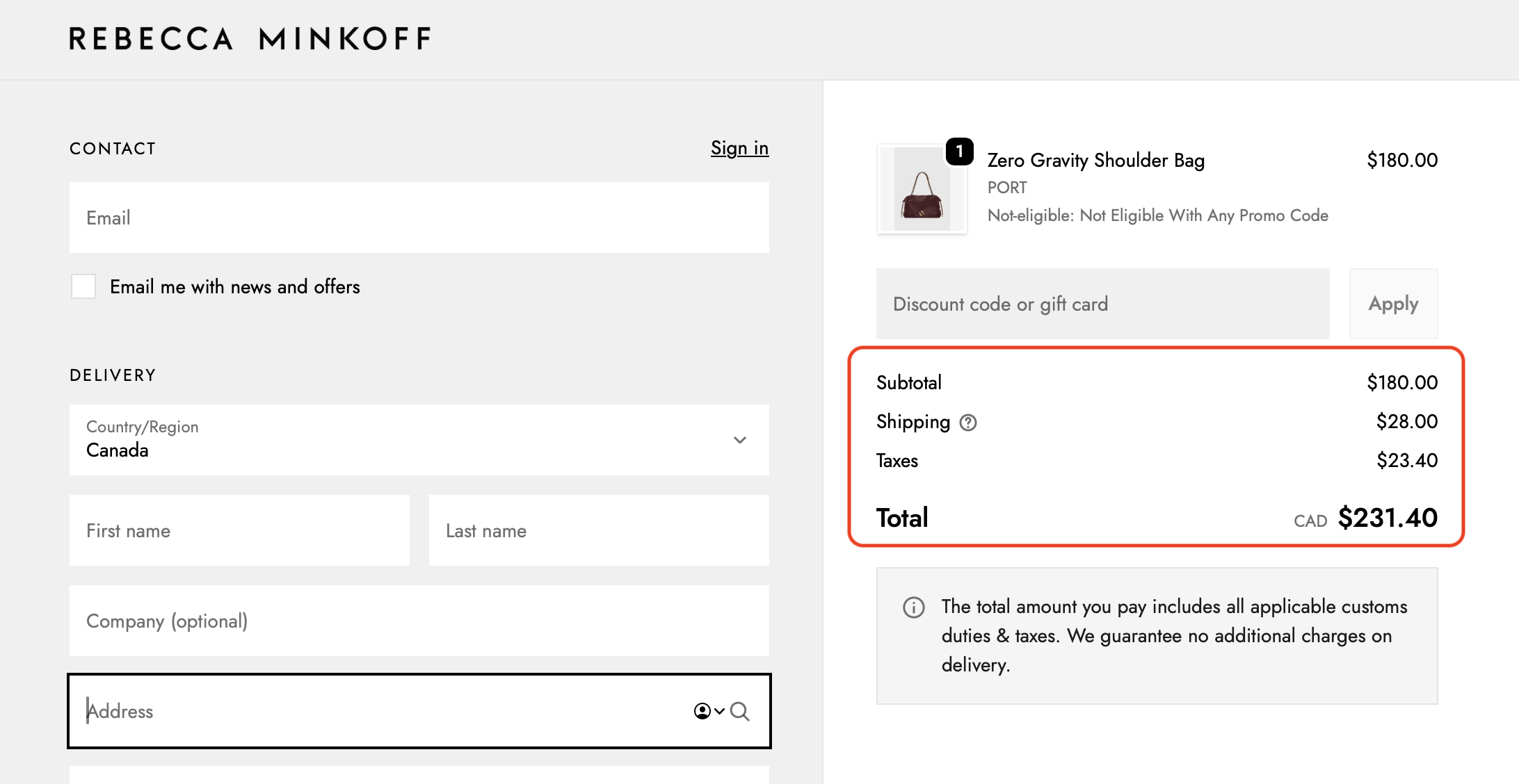 Shopping cart with upfront costs