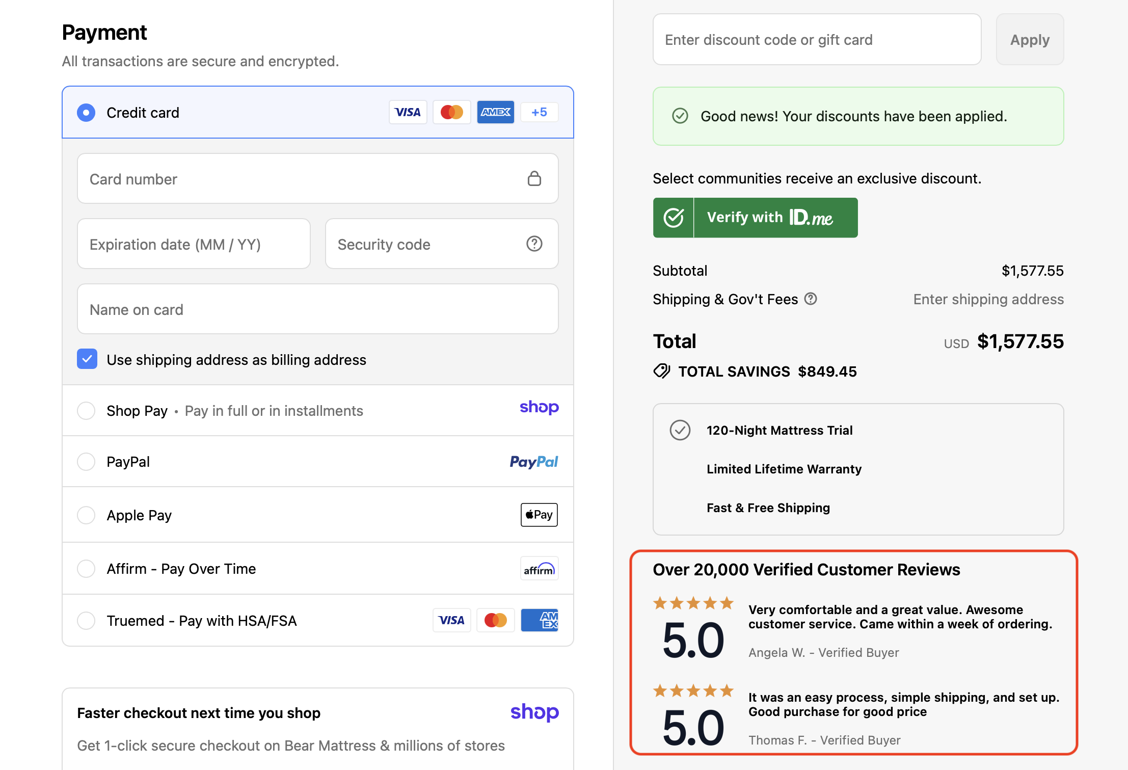 Social proof on a checkout page